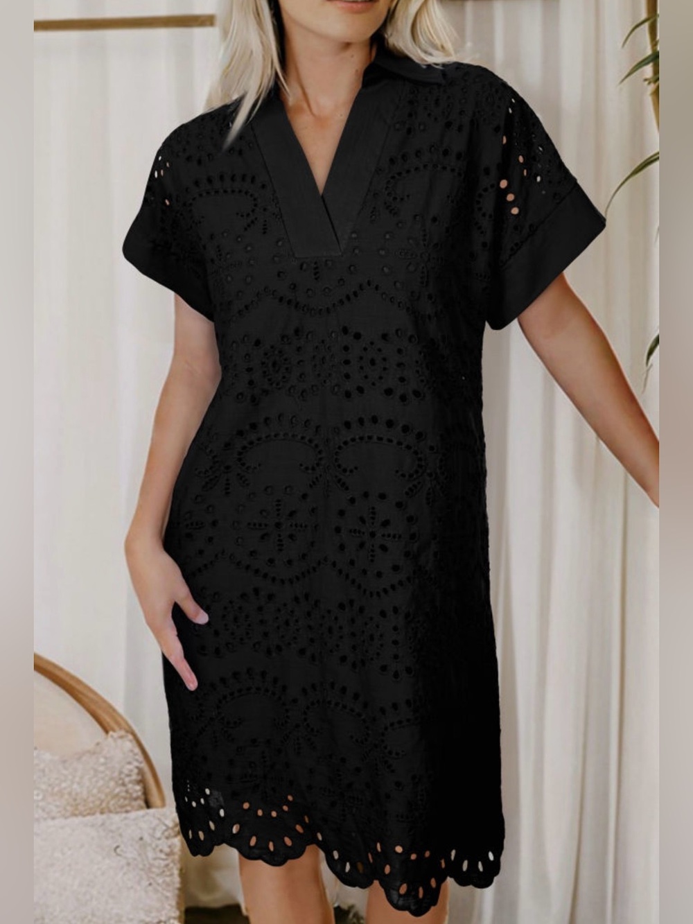 NWT! Beautiful Black Eyelet V-Neck Dress! 🤩💕